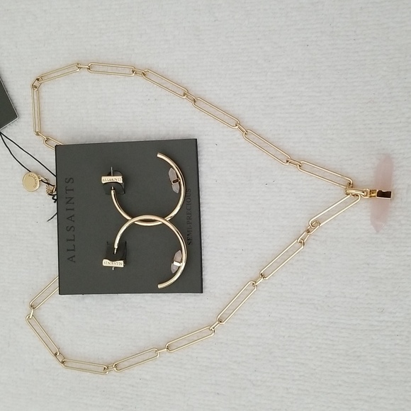 New ALLSAINTS Rose Quartz Large Link Pendant Necklace - Picture 7 of 11